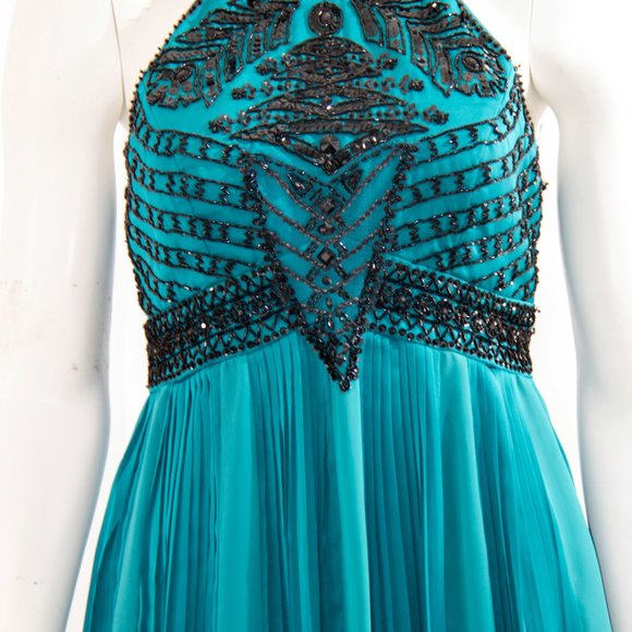SUE WONG Beaded Embroidered Dress Teal Cocktail Prom Wedding - Picture 2 of 5